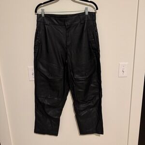 Free People Black Vegan Leather Cargo Pants High Waisted Tapered Trouser Medium